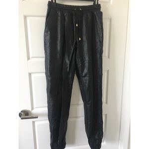 Black leather jogger pants